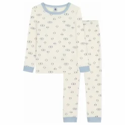 Pyjama Oiseaux Col Rayé Coton Bio | Ecru
