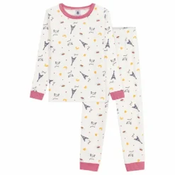 Pyjama Paris Col Rayé Coton Bio | Blanc
