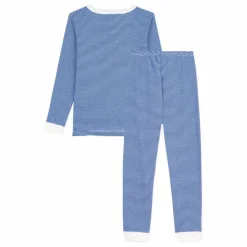Pyjama Rayé Bords Contrastés Coton Bio | Bleu