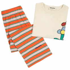 Pyjama Rayé Fleur Coton Bio | Rouge
