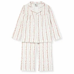 Pyjama Rayé Fleuri Coton Bio | Ecru