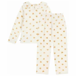 Pyjama Volants Cœurs Pailletés Coton Bio | Ecru