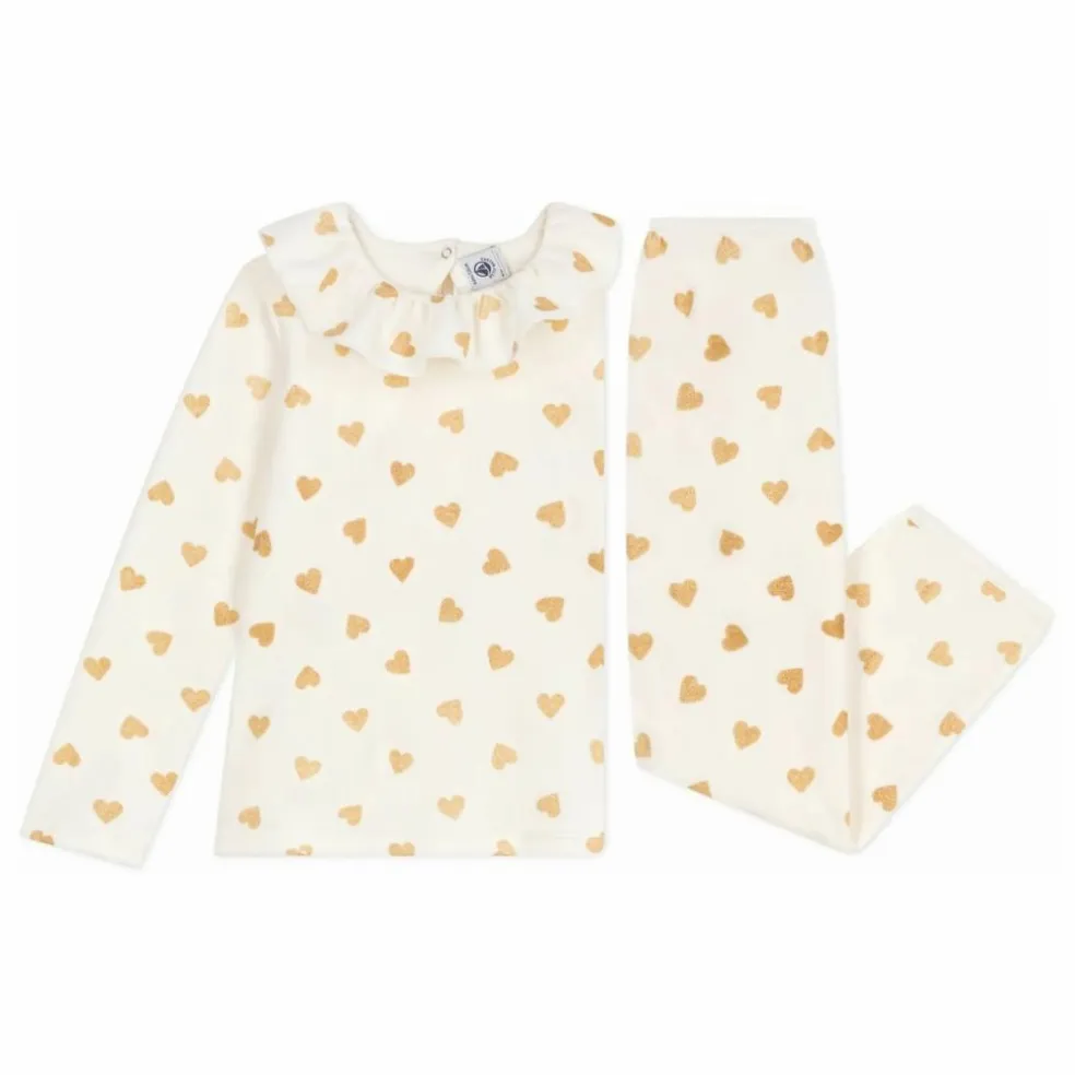 Pyjama Volants Cœurs Pailletés Coton Bio | Ecru