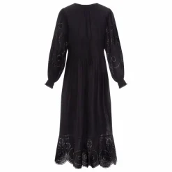 Robe Brodé Manches Longues en Coton Bio | Noir