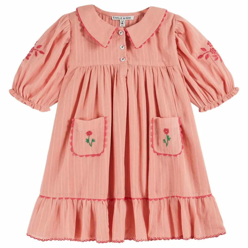 Robe Brodée | Rose pêche