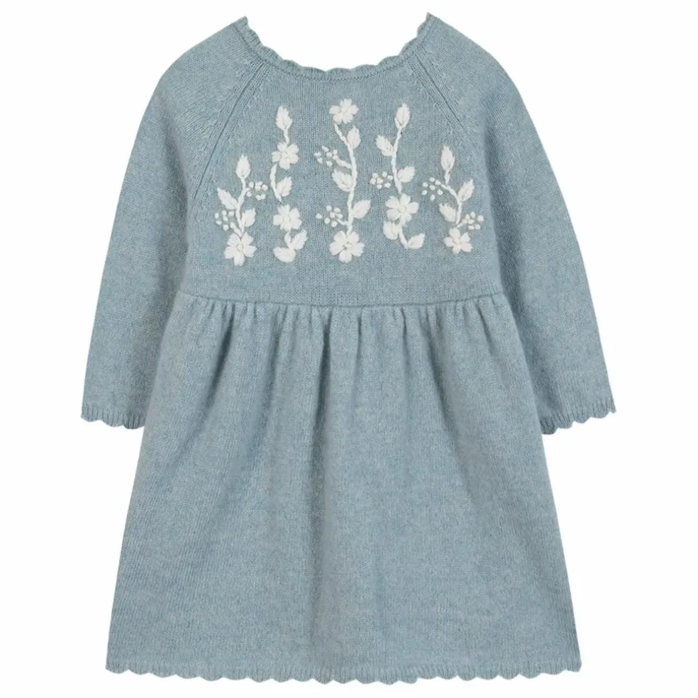 Robe Brodée Laine | Bleu gris