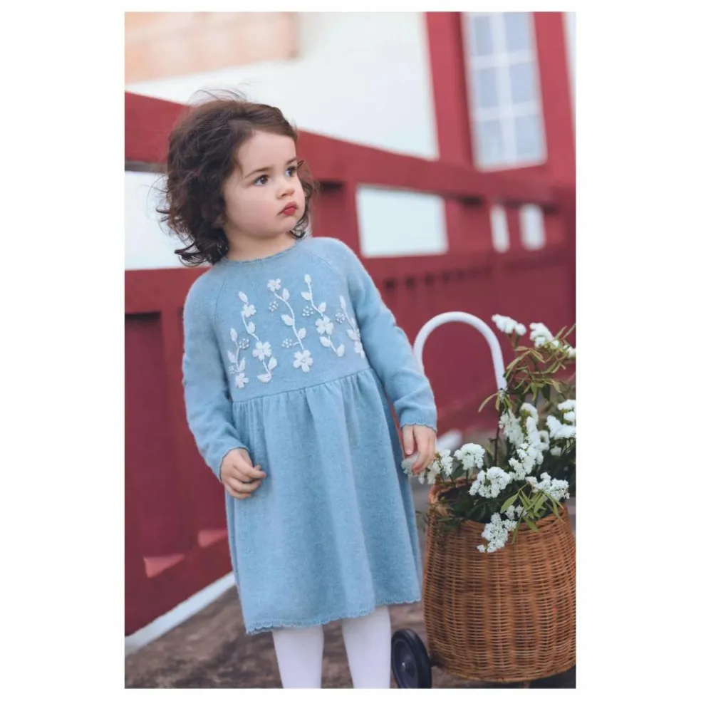 Robe Brodée Laine | Bleu gris