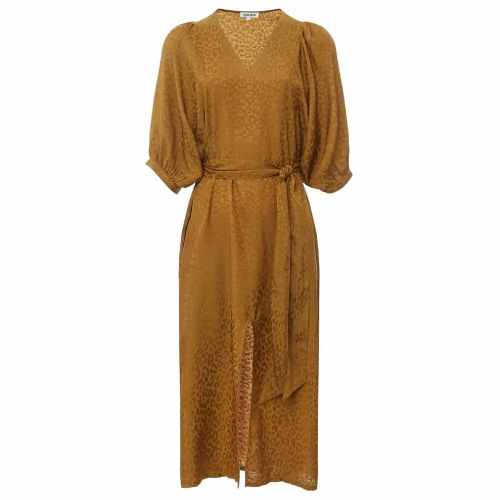 Robe Ceinturée Midi Jacquard | Bronze