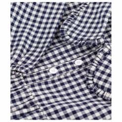 Robe Col Claudine Carreaux Coton Bio | Bleu marine