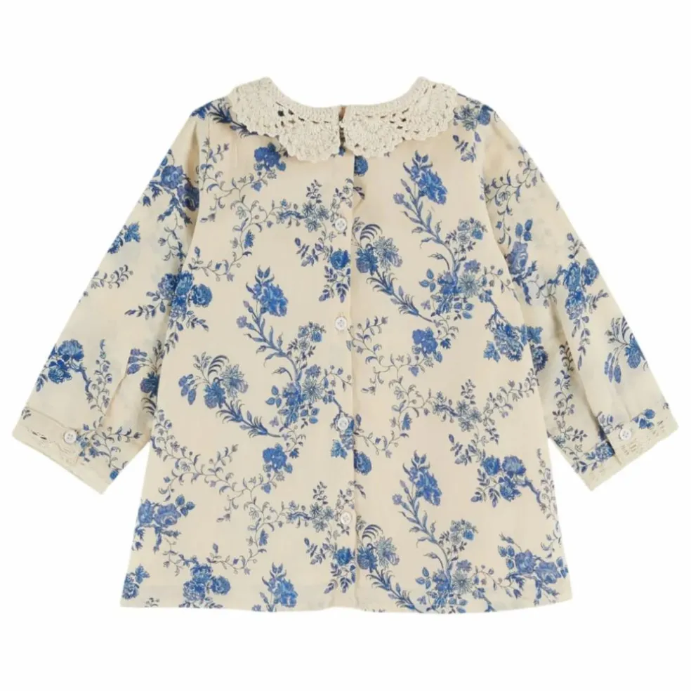 Robe Col Crochet Fleurie | Ecru