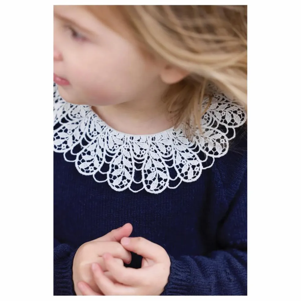 Robe Col Dentelle Laine | Bleu marine