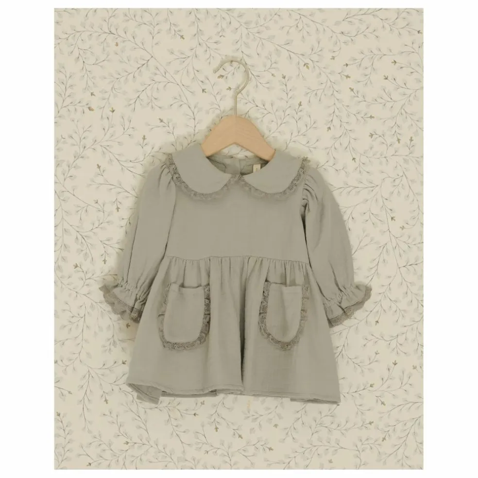 Robe Col Gaze de Coton Bio | Bleu gris