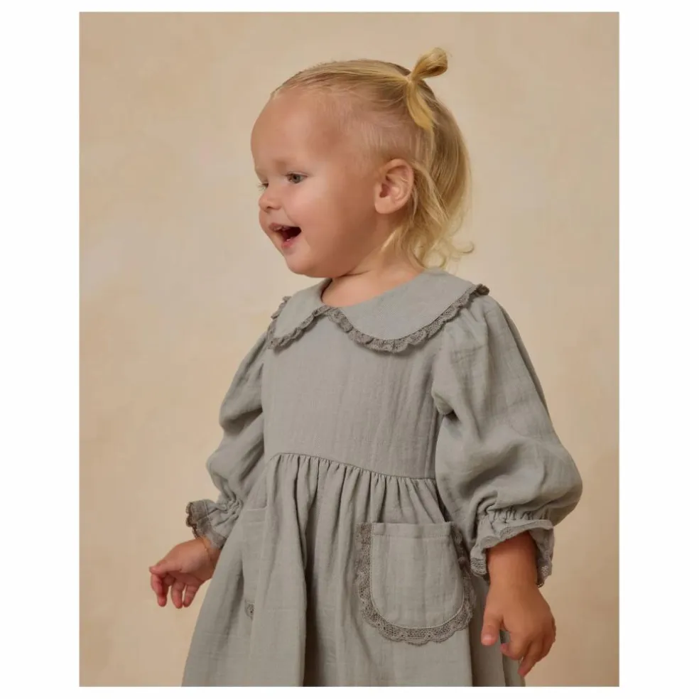 Robe Col Gaze de Coton Bio | Bleu gris