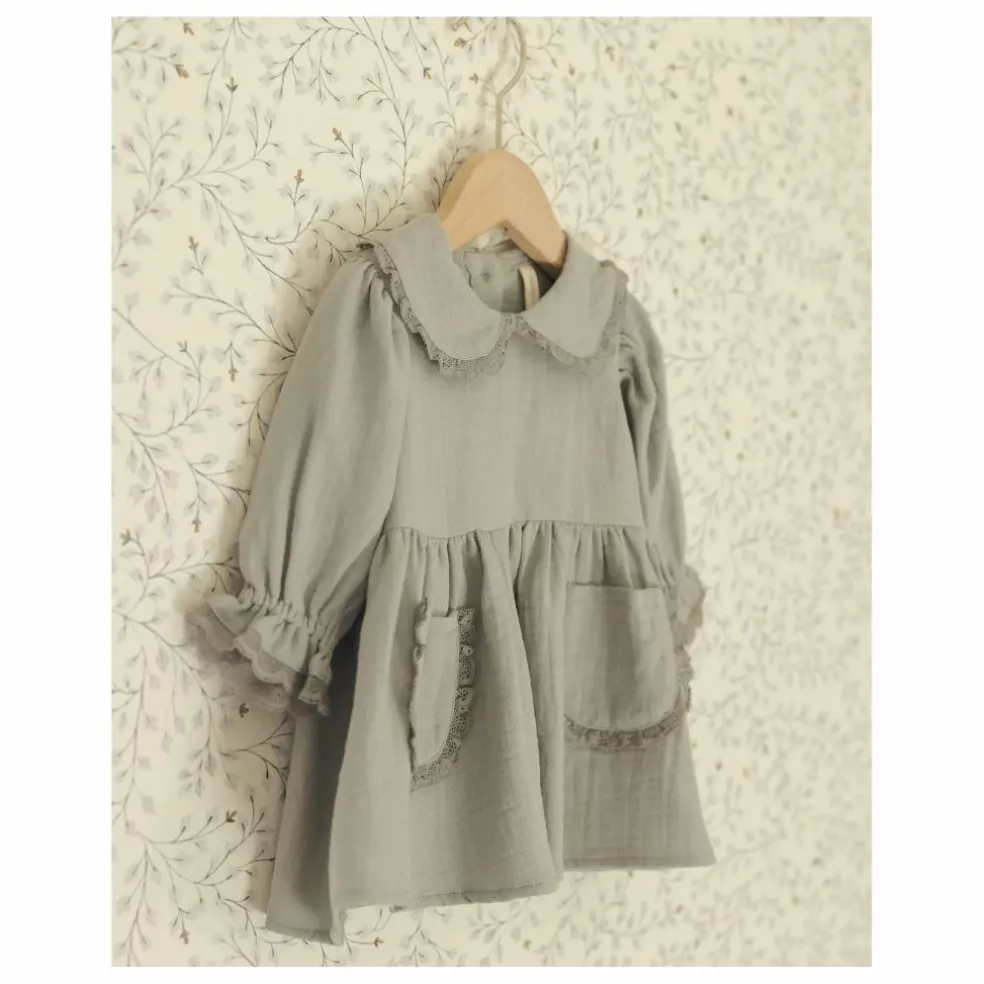 Robe Col Gaze de Coton Bio | Bleu gris