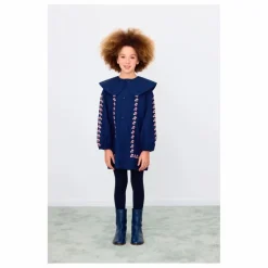 Robe Col Large Cerises Popeline | Bleu marine