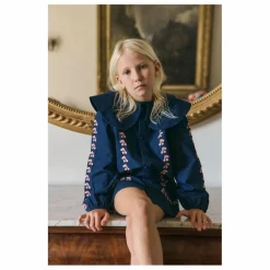 Robe Col Large Cerises Popeline | Bleu marine