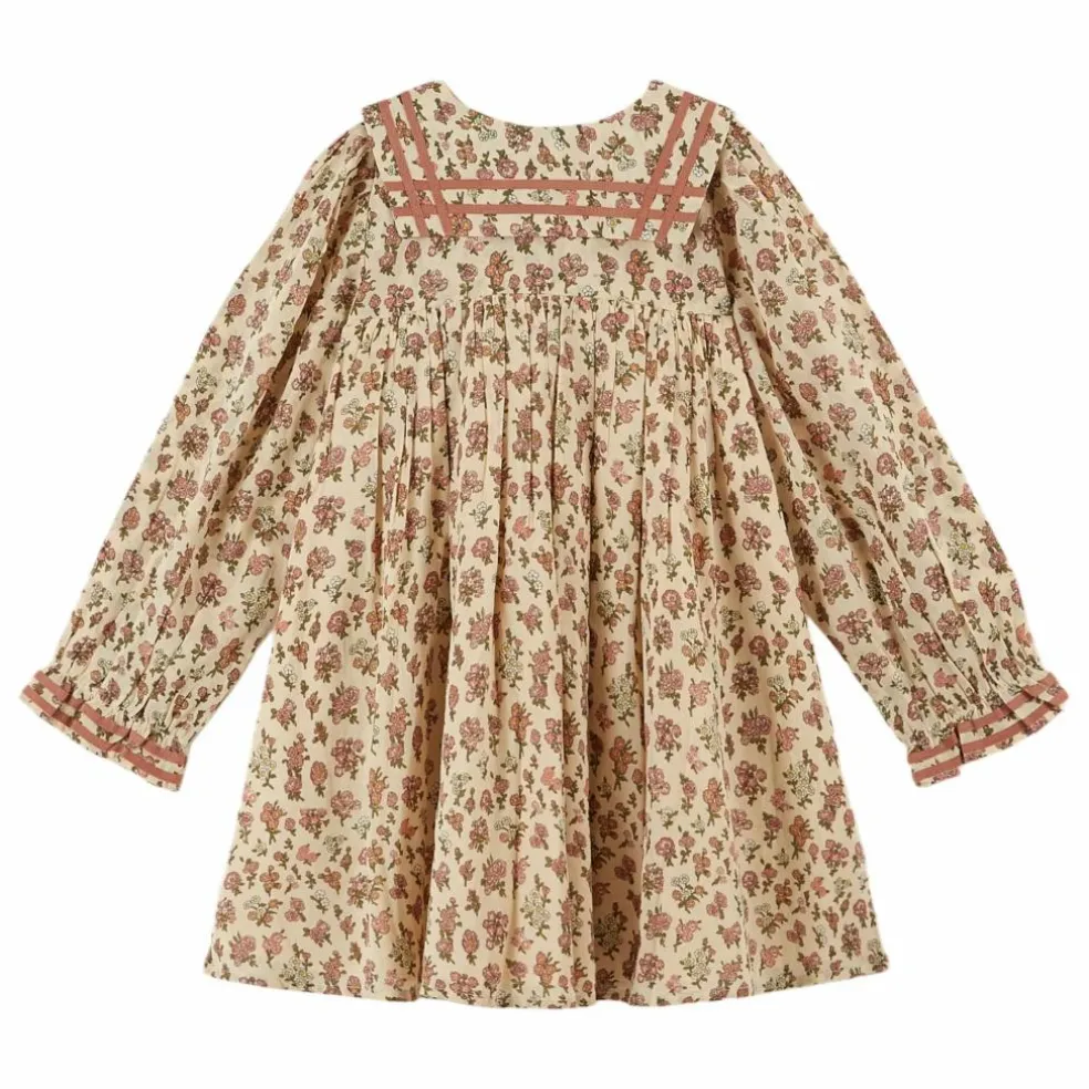 Robe Col Marin Fleurie | Beige