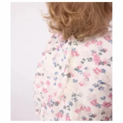 Robe Col Volant Fleurie Coton Bio | Ecru