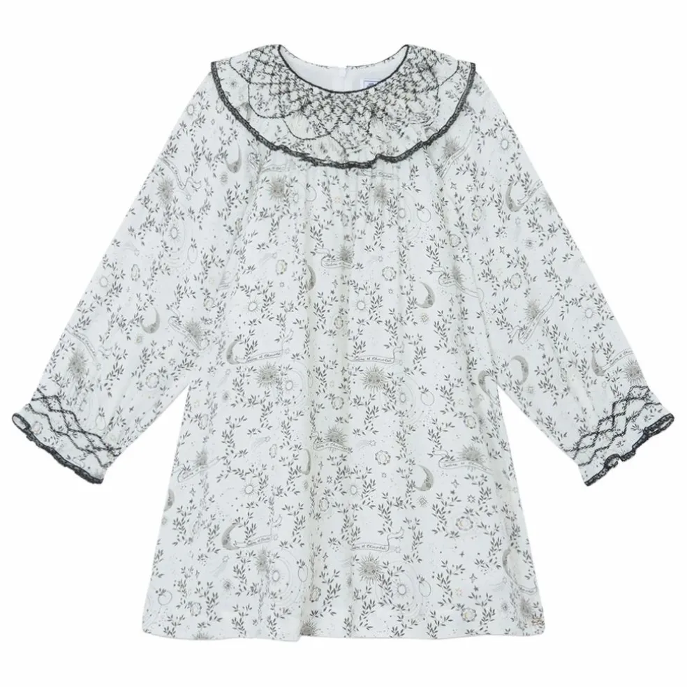 Robe Fleurie Col Smocké | Blanc