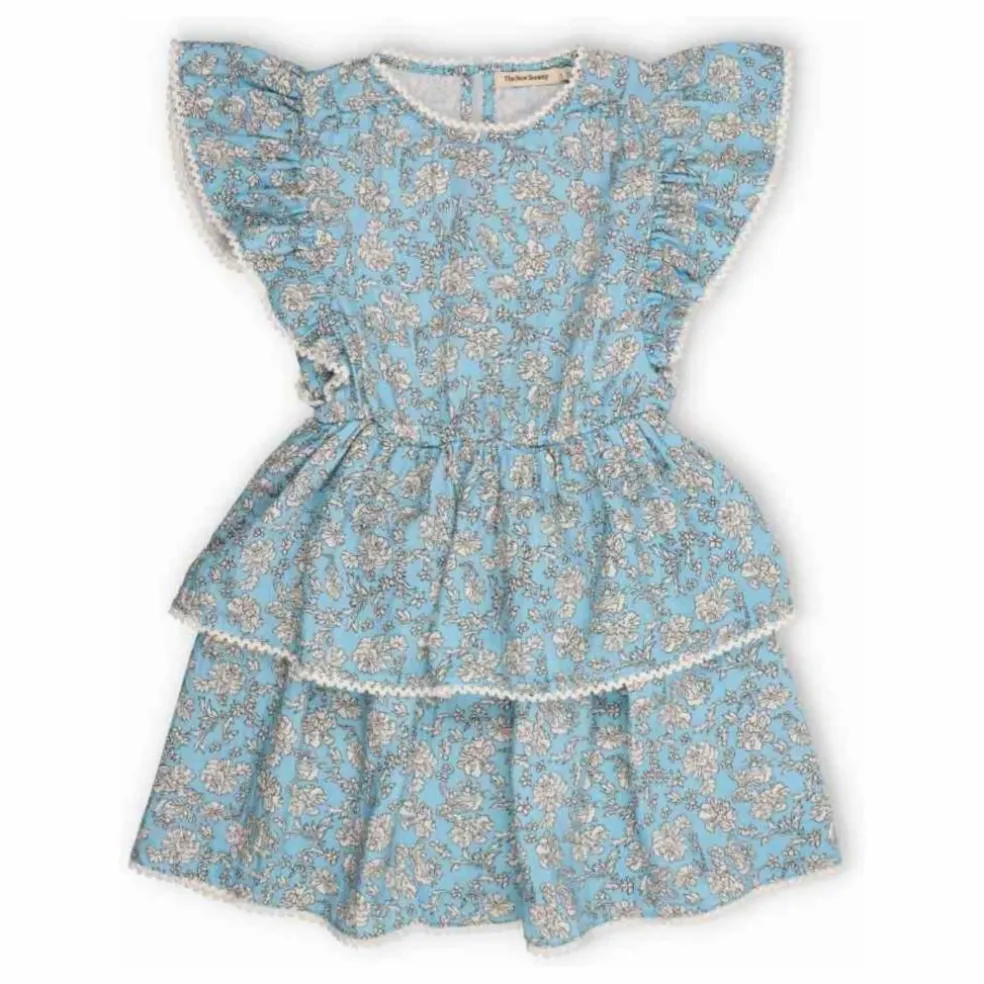 Robe Fleurs Volants Mélina | Bleu ciel