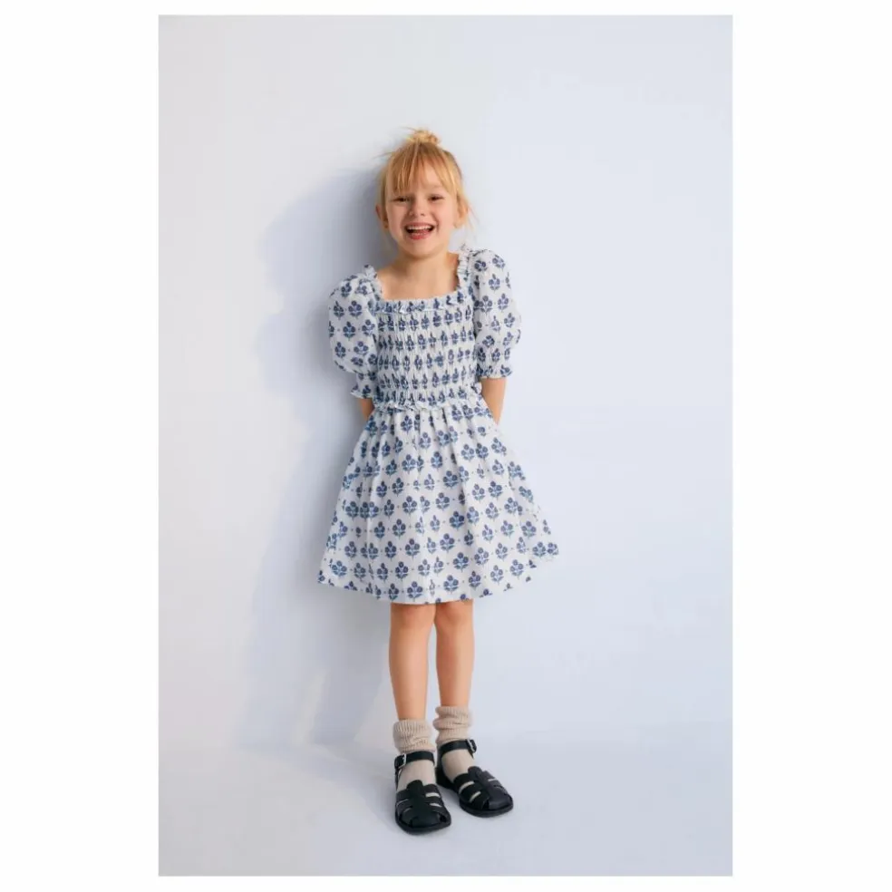 Robe Froncée Fleurs Eleni | Blanc