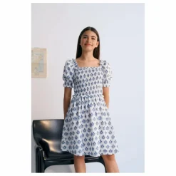 Robe Froncée Fleurs Eleni | Blanc