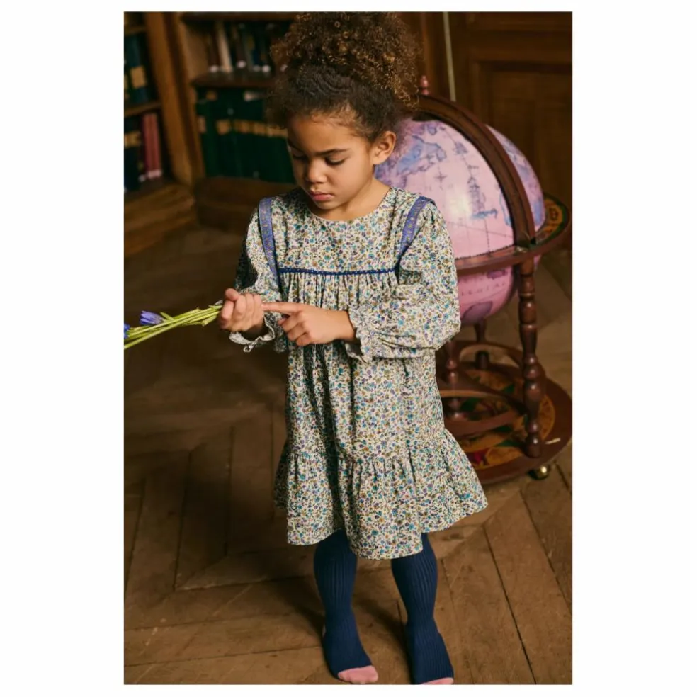 Robe Isatys Fleurie Velours Côtelé Fin | Bleu