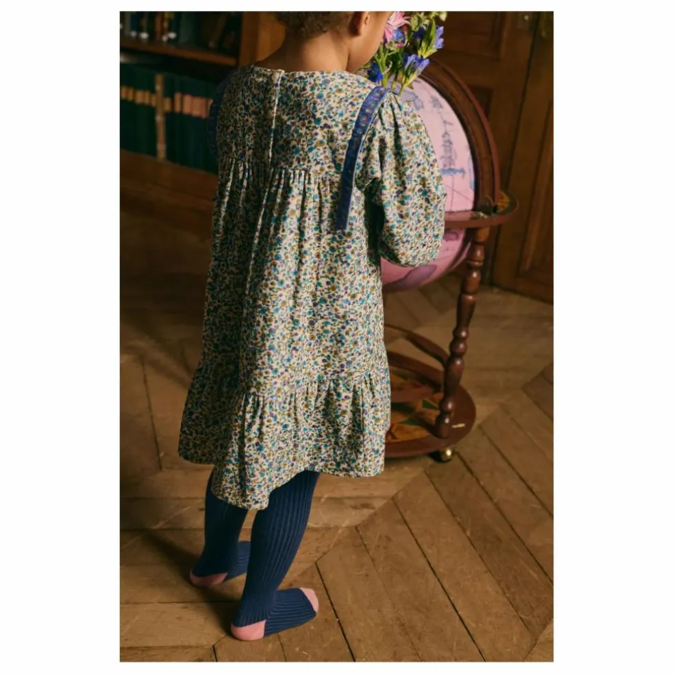 Robe Isatys Fleurie Velours Côtelé Fin | Bleu