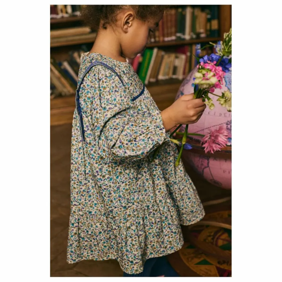 Robe Isatys Fleurie Velours Côtelé Fin | Bleu