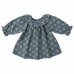 Robe Isla Fleurie Gaze de Coton Bio | Bleu gris