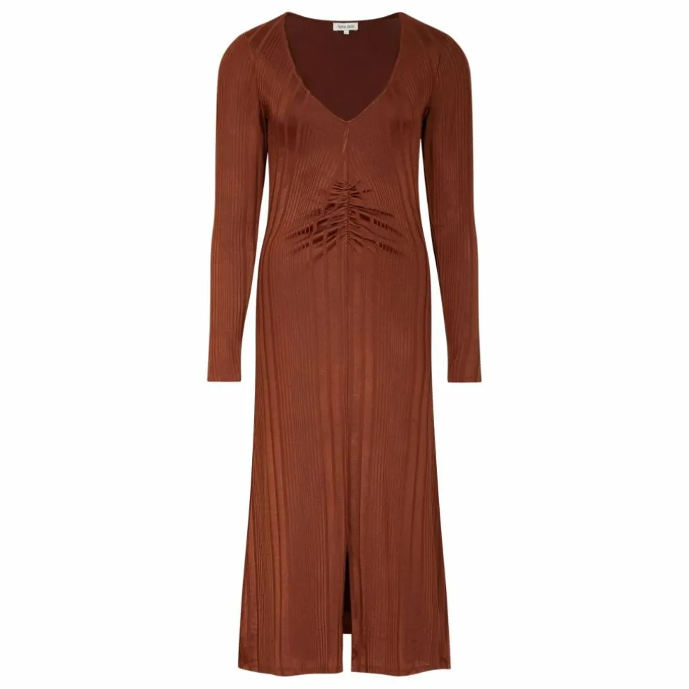 Robe Midi froncée en Rib | Brun