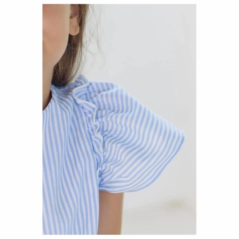 Robe Rayée Volants | Bleu
