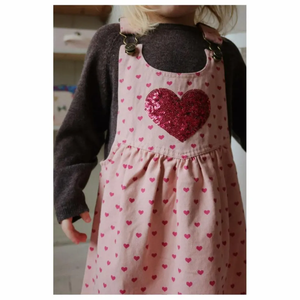 Robe Salopette Nola Cœurs Coton Bio | Rose