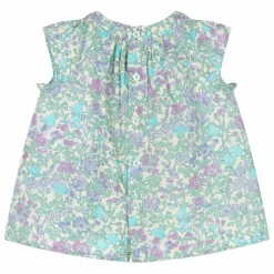 Robe Smockée Pais Liberty Coton Bio | Vert d'eau
