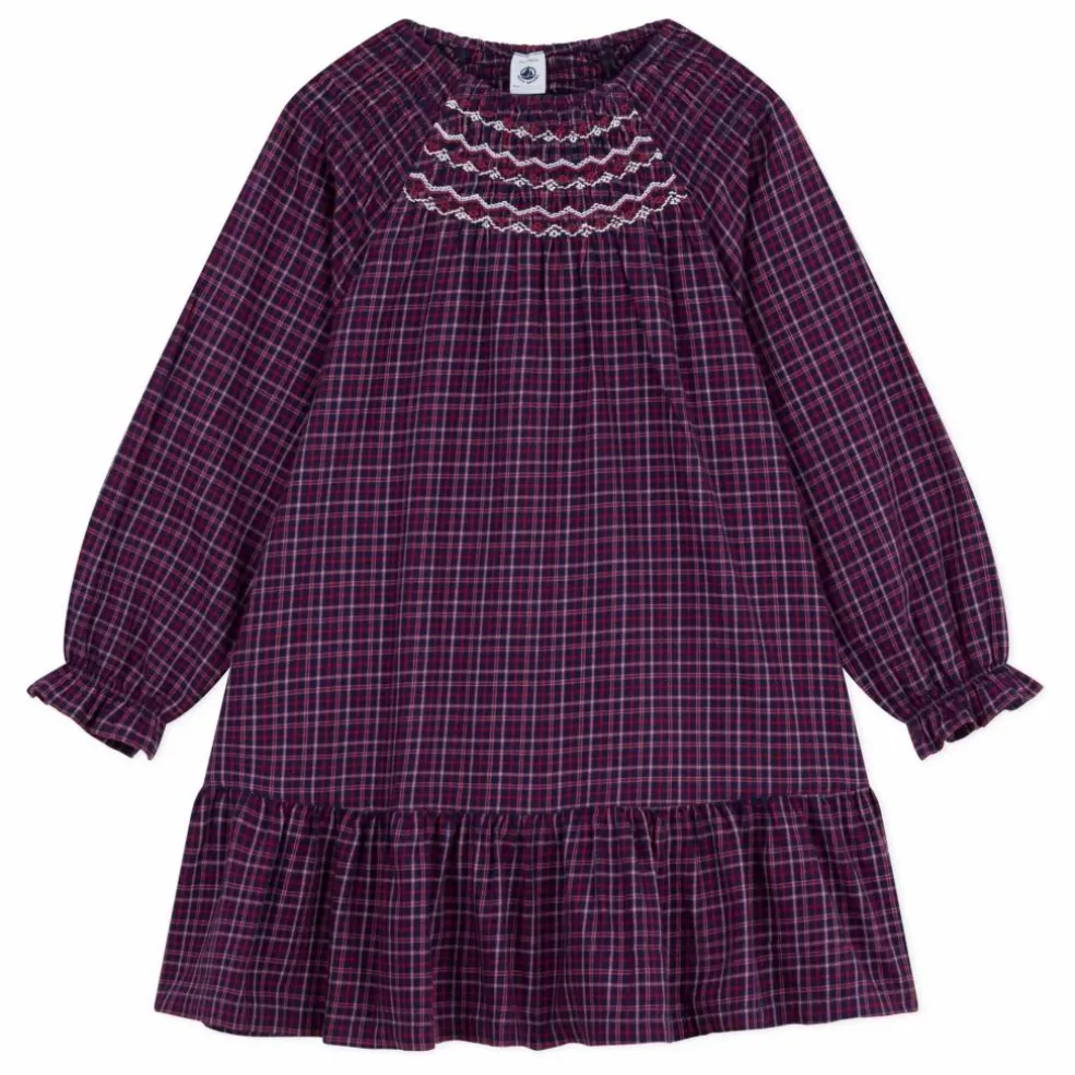 Robe Volants Carreaux Coton Bio | Bleu marine