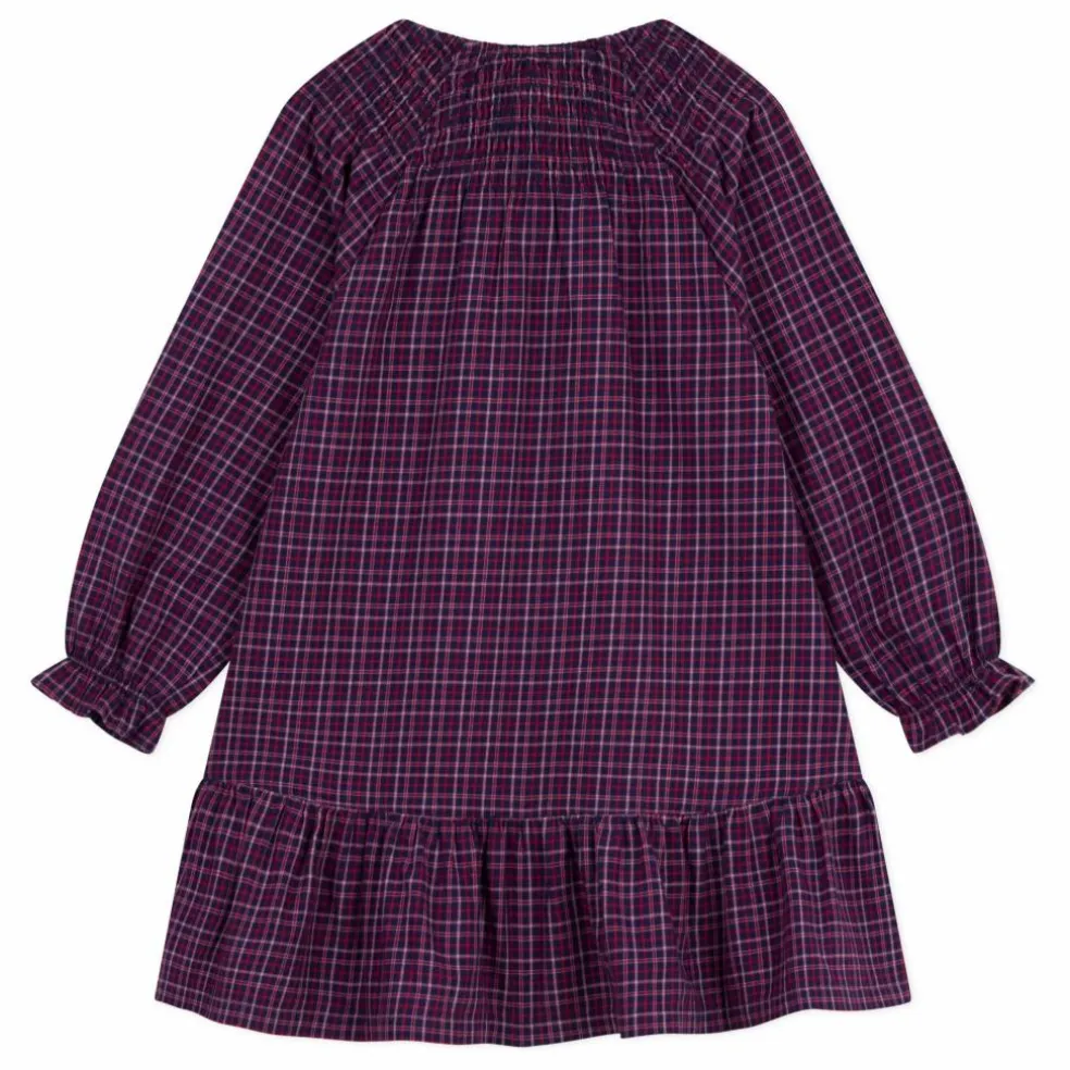 Robe Volants Carreaux Coton Bio | Bleu marine