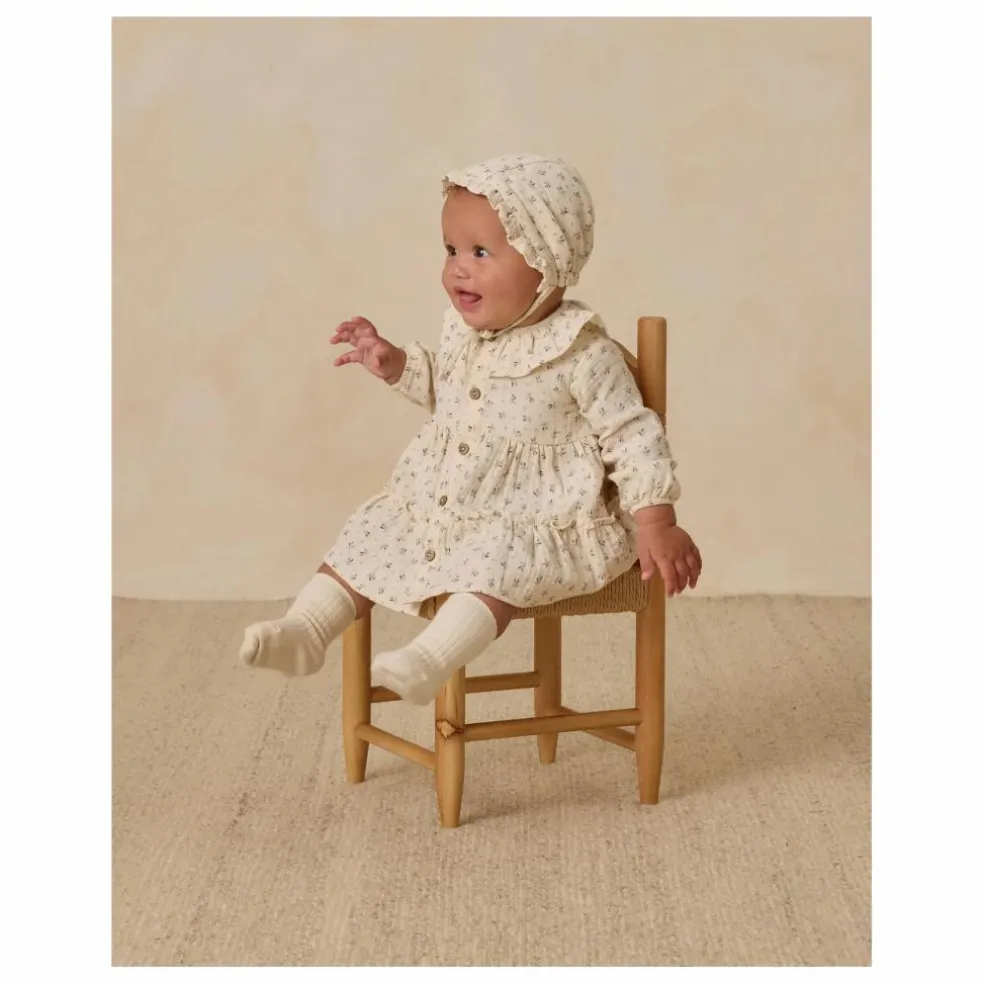 Robe Volants Fleurie Gaze de Coton Bio | Ecru