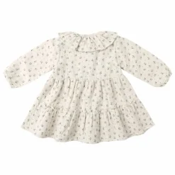 Robe Volants Fleurie Gaze de Coton Bio | Ecru