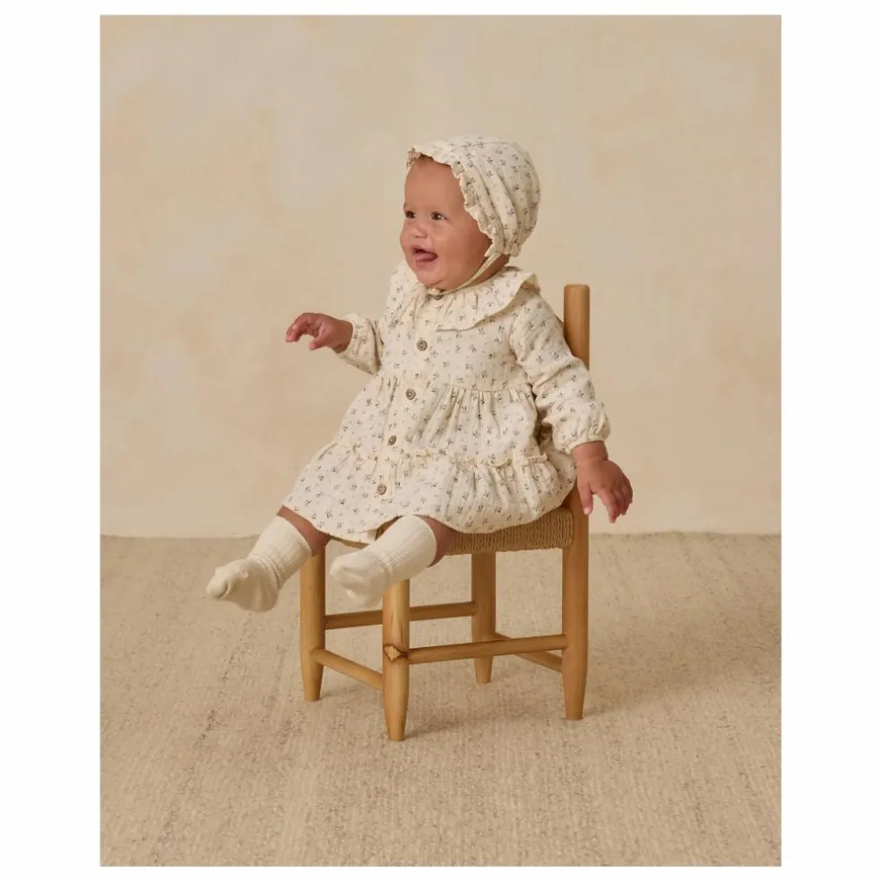 Robe Volants Fleurie Gaze de Coton Bio | Ecru