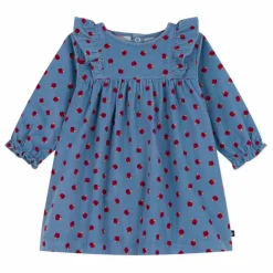 Robe Volants Pommes Velours Côtelé Coton Bio | Bleu