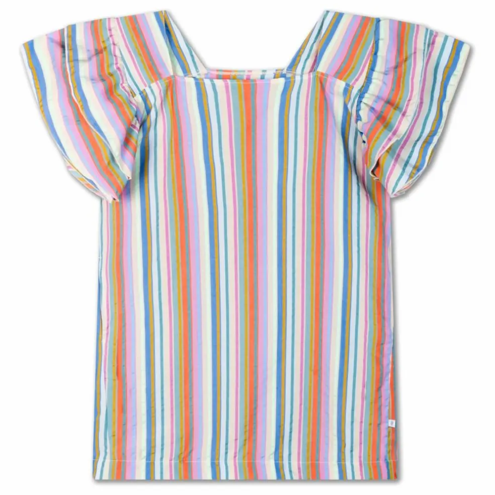 Robe Volants Rayures Tencel | Blanc