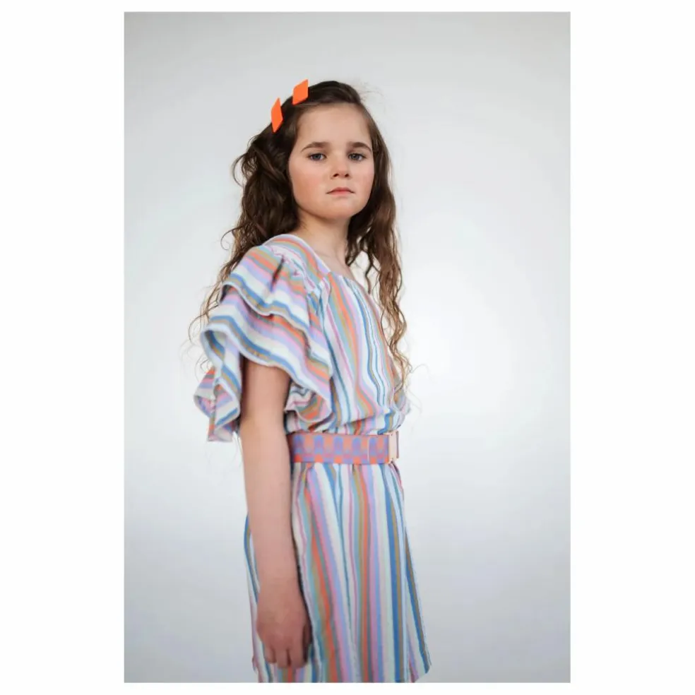 Robe Volants Rayures Tencel | Blanc