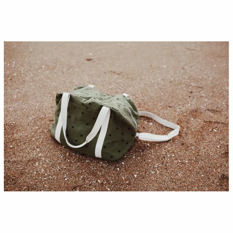Sac à langer Raphaël imprimé cœurs | Vert kaki