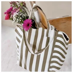 Sac cabas rayée Elisabeth | Olive