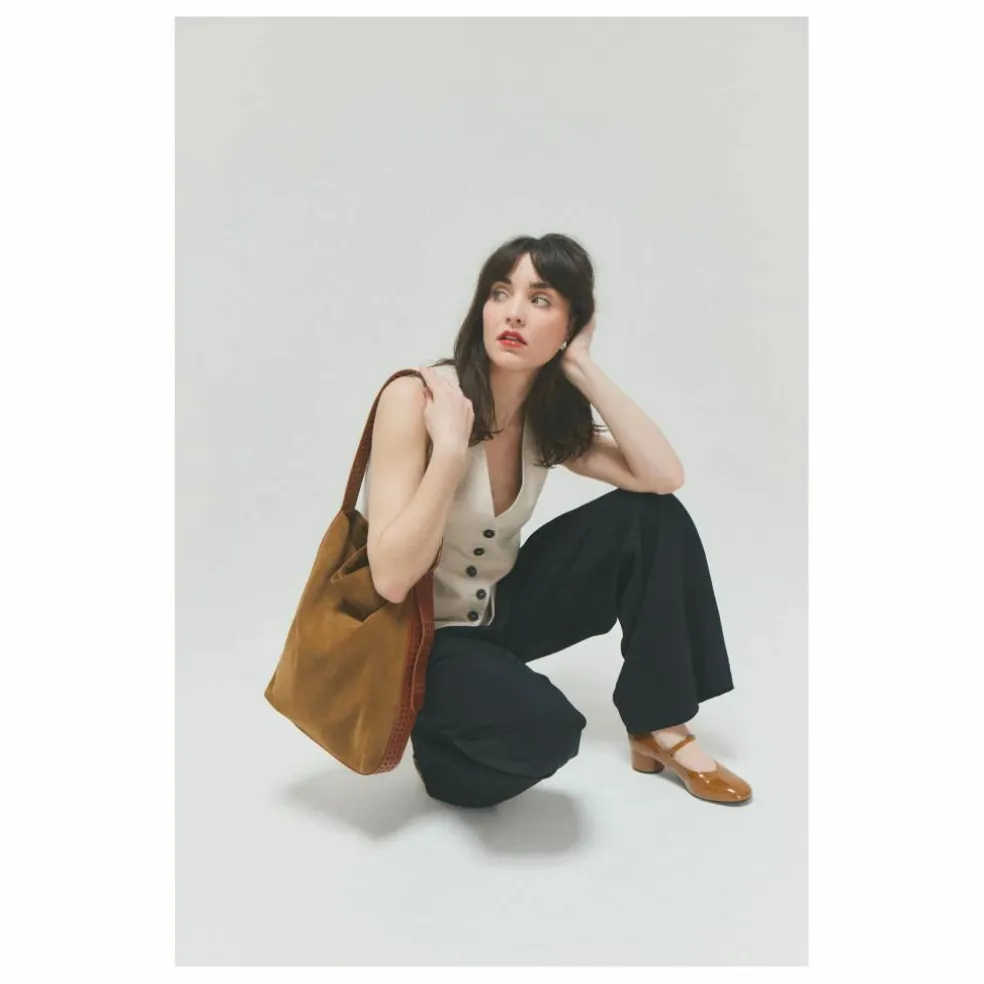 Sac Le Enzo Cran Velours | Tabac