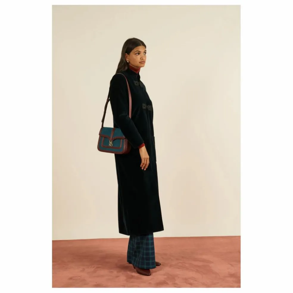 Sac Noah Velours Côtelé et Cuir | Bleu pétrole