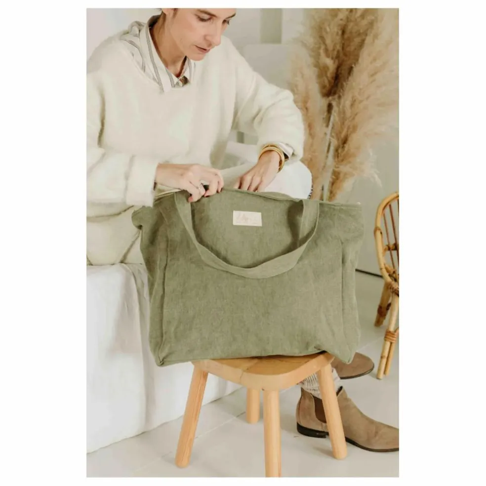 Sac zippé en lin | Vert kaki