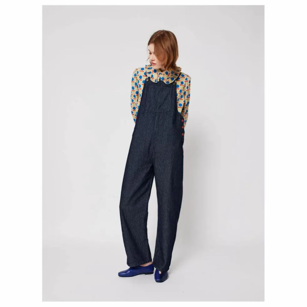 Salopette Rayée Denim Coton Bio - Collection Femme | Bleu marine