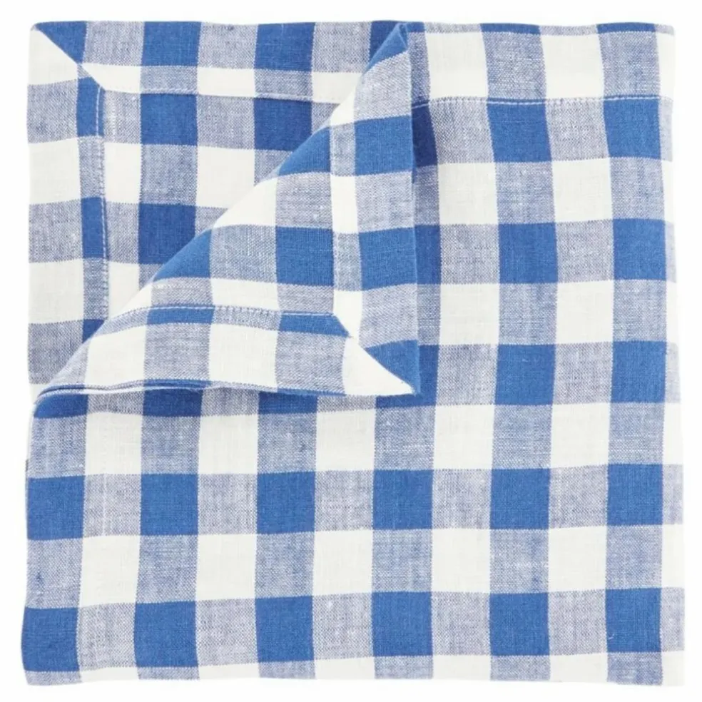 Serviette de table en lin lavé Vichy | Bleu