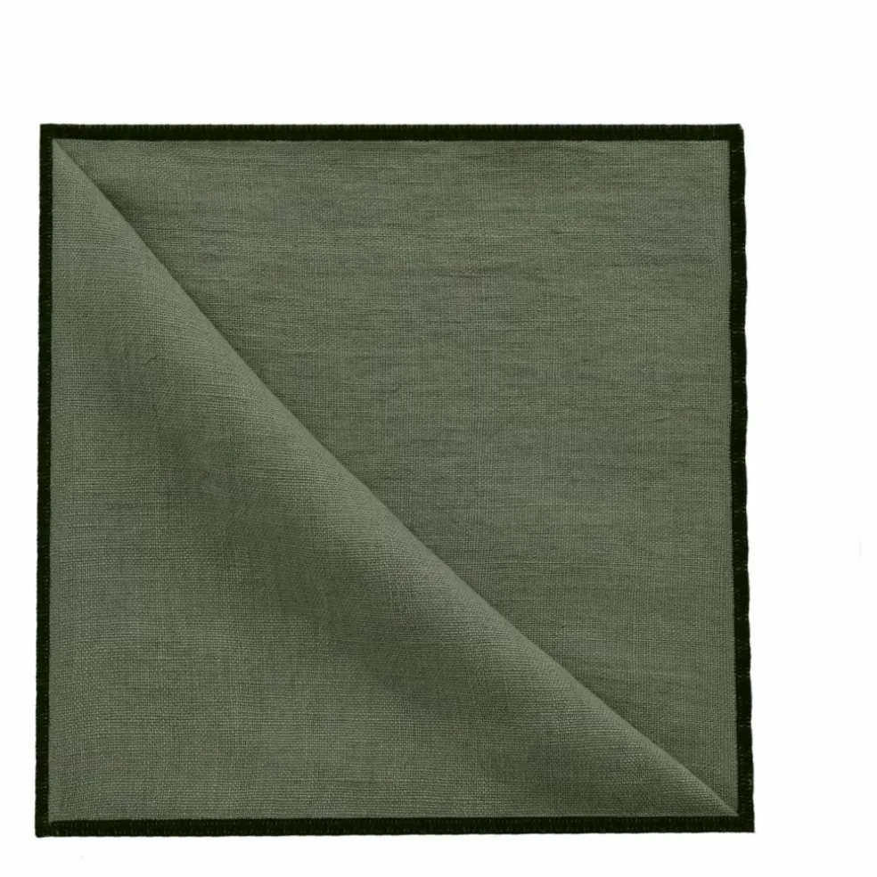 Serviette de table en lin lavé-surfilée - Set de 4 | Vert kaki